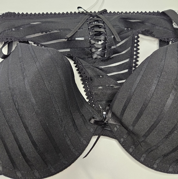 Rampage Intimates 2 Piece Set 34C/M Black Bra Underwear Panty Thong NEW - Picture 8 of 17